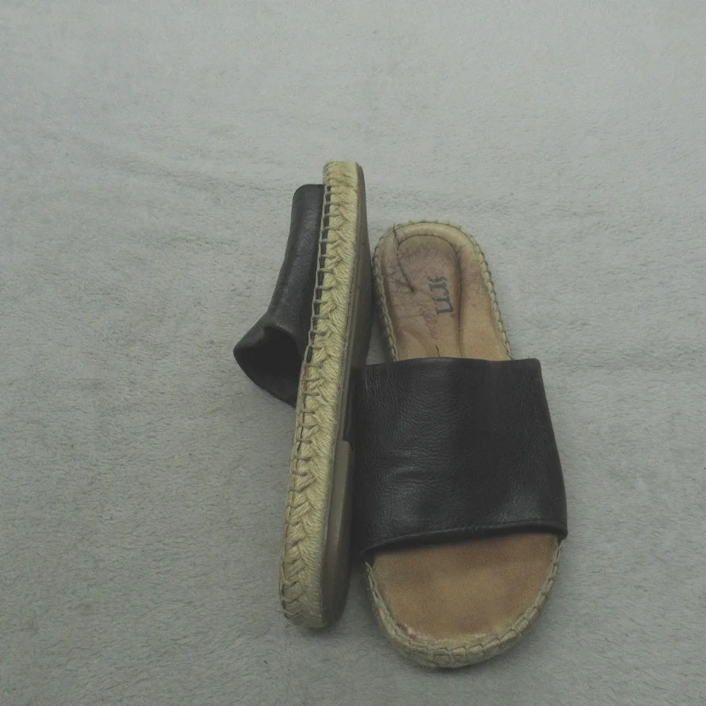 Born Womens 7M Sandals Brown Leather Espadrille Slide Flats Casual Comfort Slide